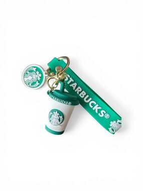 Starbucks Teal Green & White Cup Charm Keyring with Logo Strap